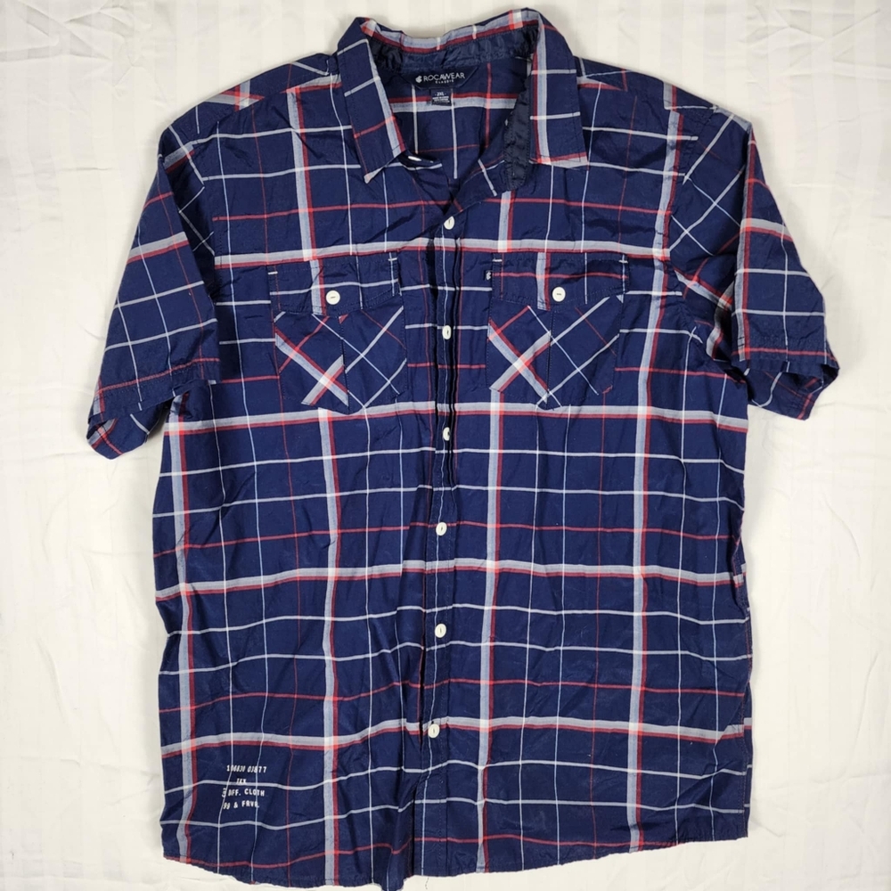 Preowned Rocawear Button Up T-Shirt Mens Size 2XL Blue